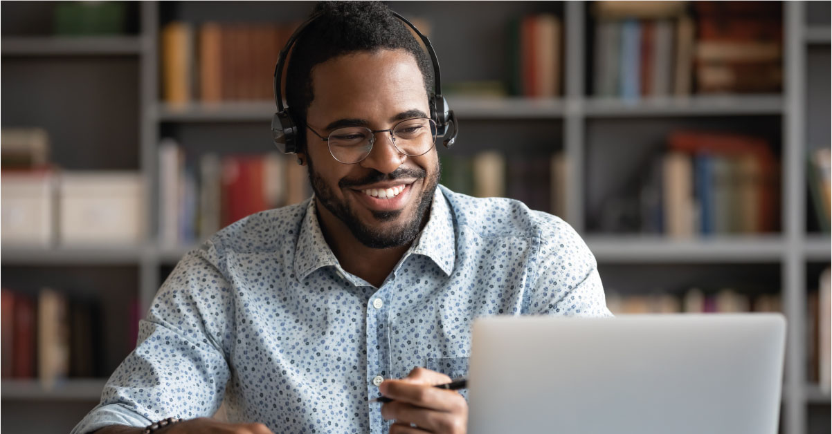 Man taking part in online course