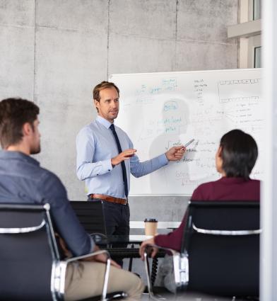 Teacher presenting to professionals 