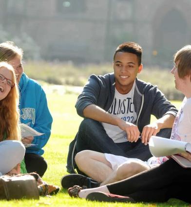 students studying outside