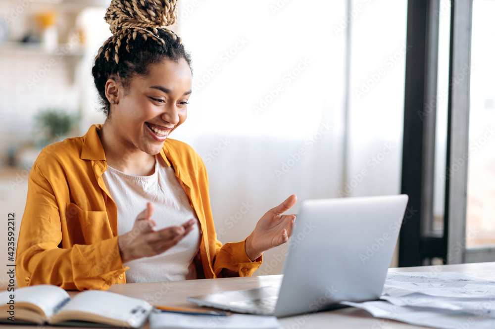 Woman presenting online