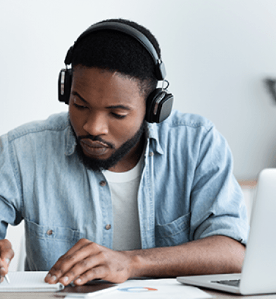 Student with headphones on